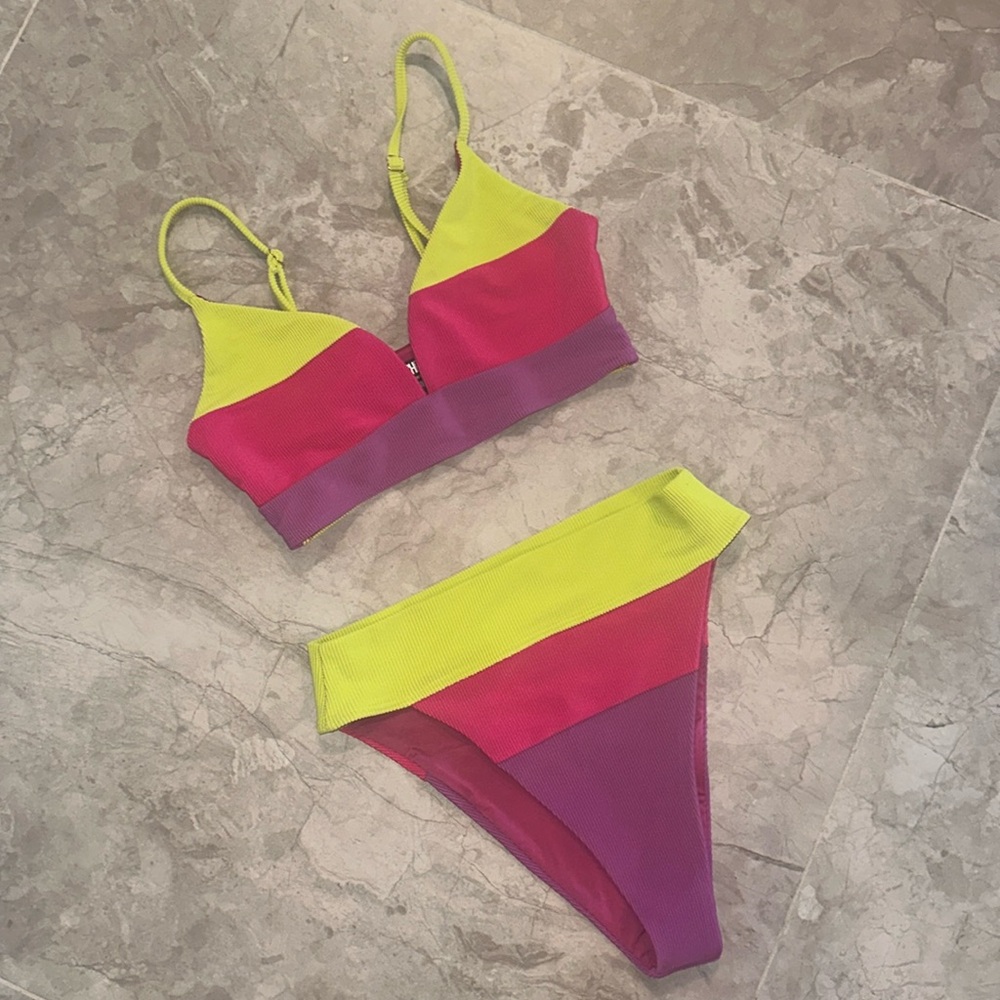 Beach Riot Neon Pink and Yellow Bikini
